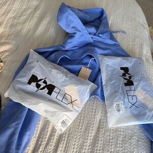 Popflex 3 piece set cropped Hoodie, crisscross waist shorts and sports bra